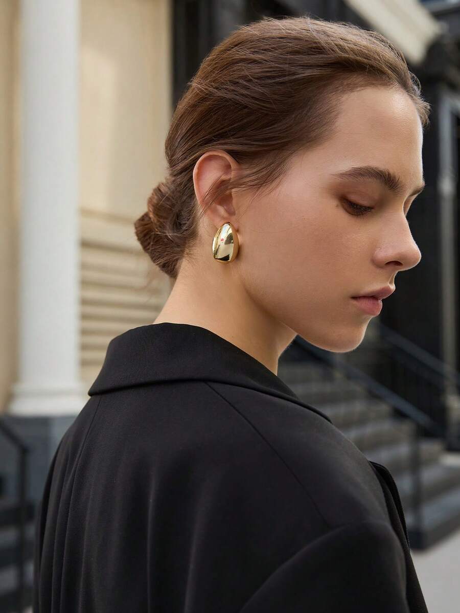 1 par de nuevos diseños de aretes medianos para mujer, regalos de Navidad de invierno - Amarillo Oro - Ver 1