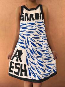 Trang phục đi nghỉ mát phong cách Boho họa tiết sao biển, váy không tay thời trang thường ngày dành cho nữ, họa tiết chữ cái phối màu và sinh vật biển, thích hợp cho bữa ăn trưa/chiều. - màu đen - Xem 4