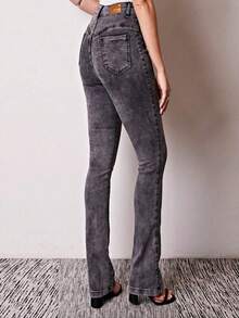 Calça Jeans Feminina Flare Grafite Chumbo Marmorizada Casual Jeans