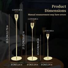 3pcs Set Simulated Gold Candle Holders, Smooth Glossy Finish, Column Shape With Candle Holder Top, Slim Stem, And Round Base, For Candle Placement, Creating Ambiance, Home Decor, Candlelight Dinner, Wedding, Anniversary