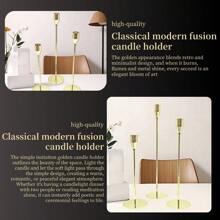 3pcs Set Simulated Gold Candle Holders, Smooth Glossy Finish, Column Shape With Candle Holder Top, Slim Stem, And Round Base, For Candle Placement, Creating Ambiance, Home Decor, Candlelight Dinner, Wedding, Anniversary