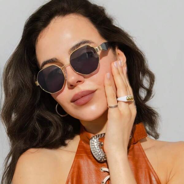 1pc New 2025 High-End Personalized Glasses, Modern Square Frame Polygonal Metal Glasses, Suitable For And Fashionable Outfits, Suitable For Holiday Gifts, Birthday Gifts