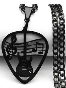 Collar colgante de púa de guitarra de música rock de acero inoxidable para mujer/hombre, cadena punk con nota musical de bajo