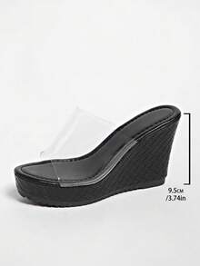 Women's 2024 New Platform Slide Sandals, Summer Outdoor Thick Bottom Transparent Strap High Heel Shoes, Plus Size - Black - View 9