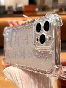 Cute Bow & Heart Design Transparent Phone Case, With Shock-Proof Edges, Compatible With 14/15/16/16 Pro Max/12 Pro/11/Xr/Xs/7/8 Plus - Durable TPU Material - Silver - View 8