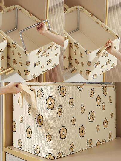 1pc Foldable Handled Clothing Storage Box, Large Capacity, Reinforced Portable Storage Bin For Bedding, Comforters, Space Saving Closet Organizer For Bedroom, Home, Dorm, Laundry Basket, Toy & Clothes Organizer