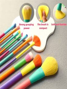 10支超柔软多巴胺彩虹化妆刷套装，包含散粉刷、眼影刷、腮红刷、眉刷和唇刷，是送给朋友、生日、母亲节的绝佳礼物。 - 彩色 - 查看 10
