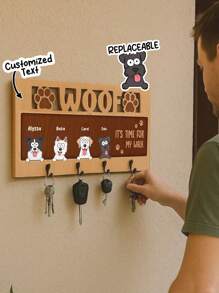Llavero de madera personalizado con el logotipo de la raza de perro y el nombre de la mascota. Llavero de madera personalizado, soporte para llaves de mascota personalizado, almacenamiento de llaves de entrada para amantes de los perros, ganchos montados en la pared personalizados
