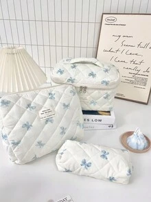 Makeup Bag Storage Bag, Classic Style, Women's Makeup Bag Travel Bag Cosmetics Bag Storage Bag Large Capacity Makeup Bag Travel Skincare Makeup Storage Bag Handheld Multi Functional Wash Portable Travel Storage Bag, Handbag, Handbag, Fashion Bag, Simple Jewelry Storage Bag Make Up Bag - Baby Blue - View 10