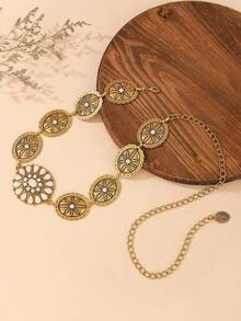 Vintage Waist Chain, Turquoise Inlaid Metal Alloy Chain, High-End Luxury Chinese Retro Style Dress Waist Chain - Gold - View 9