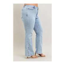 Full Size Tummy Control Vintage Wash Side Slit Slim Boot Jeans Plus Size