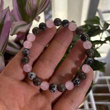 Pulsera de cuentas de Obsidiana con forma de copo de nieve de 8 mm y Jade Asteroide | Joyería hecha a mano elástica y extensible de piedras preciosas curativas | Ayuda para la ansiedad y el sueño | Regalo espiritual de estilo bohemio unisex para hombres y mujeres, amuleto de la suerte - Multicolor - Ver 5