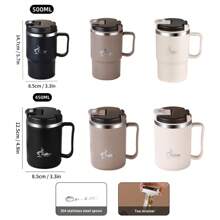 1pc 450/500ml 304 Stainless Steel Coffee Mug With Tea Strainer & Folding Spoon, Double Layer Thermal Insulated Coffee Cup With Handle, Leak-Proof Milk Tea Water Cup, Anti Scalding Drinking Cup Drinkware For Hot & Cold Water, Suitable For Adults & Students Use In Kitchen, School, Office, Dorm, Party, Picnic And Camping