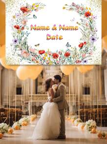 1pc Customized Name & Date Floral & Butterfly Engagement Wedding Photography Backdrop, Wedding Celebration Party Decorations