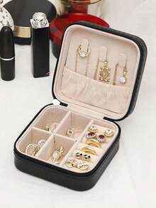 1个迷你首饰收纳盒，旅行首饰拉链盒，耳环项链戒指便携式首饰盒，皮革材质，首饰盒，送给女性、女孩、女朋友的礼物，返校旅行必备，海滩夏季度假收纳包，化妆包，化妆品收纳盒，化妆品整理包，化妆包，返校用品