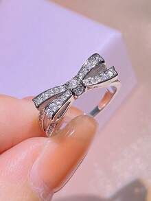 Cubic Zirconia Bow Decor Ring - Silver - View 6