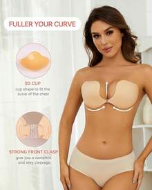 Sujetador adhesivo de silicona invisible con efecto push-up - sin espalda, sin tirantes para mujeres con cubrepezones - halloween - Desnudo claro - Ver 6