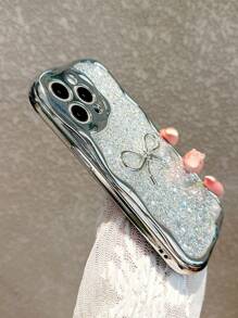 Sequins Shiny Metallic Silver Plated Wavy Bowknot Design Soft Phone Case Compatible With IPhone 16 Pro Max/16/16 Pro/16 Plus/15/15 Pro Max/15 Pro/15 Plus/11/12/13/14 Pro Max/XS/XR/11 Pro/11 Pro Max/12 Pro/12 Pro Max/13 Pro/13 Pro Max/7 Plus/14 Pro/14 Pro Max/14 Plus/7 Plus/8 Plus/8/SE2, Minimalist Creative