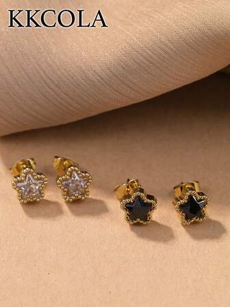 KKCOLA 1 par de pendientes de acero inoxidable con diseño de estrellas de colores variados, joyería para fiestas, festivales, combinación diaria, regalos para parejas, madres e hijas