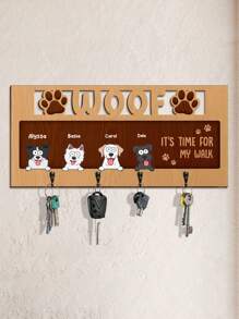 Llavero de madera personalizado con el logotipo de la raza de perro y el nombre de la mascota. Llavero de madera personalizado, soporte para llaves de mascota personalizado, almacenamiento de llaves de entrada para amantes de los perros, ganchos montados en la pared personalizados