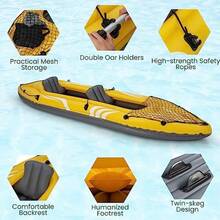 Inflatable Kayak Set 2Person Inflatable Boat With Aluminum Oars Fins Foot Pump Carry Bag And Independent Air Vaes Blow Up Canoe For Lakes Rivers White Water - Yellow - View 6