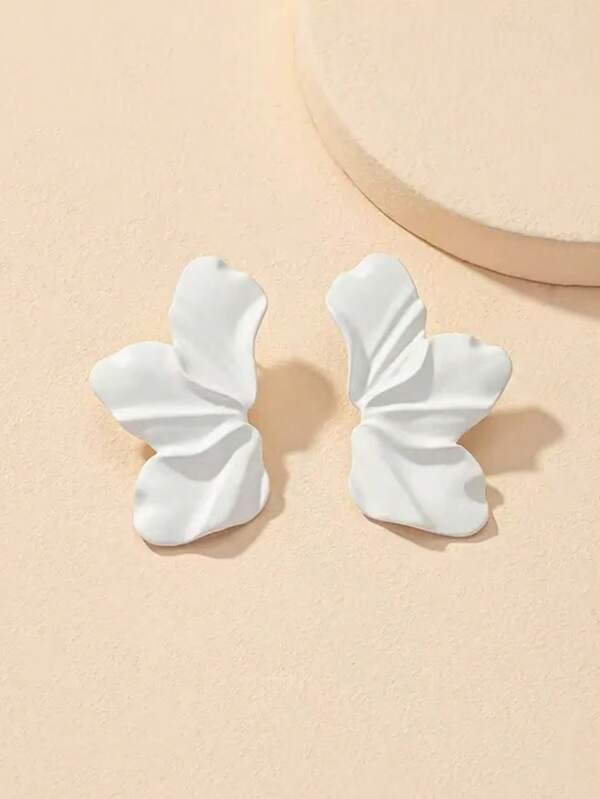 1 par de brincos florais de metal esmaltado elegantes e modernos