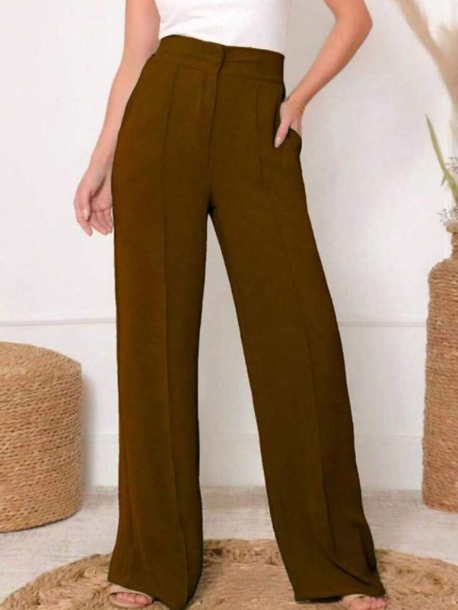 SUNNY FASHION Women's Crepe Duna Pantaloons Trousers - Rust Brown - View 1