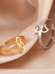 1pc Cat Decor Cuff Ring, Stainless Steel Jewelry - Silver - View 6