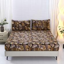 3pcs Printed Bed Sheet Set[1 Bed Sheet + 2 Pillowcases], No Duvet. No Filler. New Stone Pattern, Soft & Comfortable Fabric, Suitable For Bedroom, Hotel, Dorm, School, Homestay