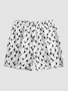 Shorts casuales de verano para hombres con bolsillos con cordón, estampado geométrico y floral menudo