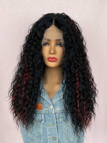 Black Highlight Red Kinky Curly Wig 13 * 4 * 1T Lace Synthetic Wigs