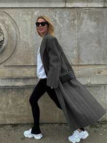 New Autumn/Winter Fashion Women Retro Elegant England Style Windbreaker Large Faux Wool Back Vent Long Overcoat - 深灰色 - 查看 7
