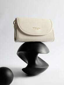 Vintage Chic Wide Strap Shoulder Square Bag - Stylish Solid Color Flap Crossbody Purse With Adjustable Strap For Women - Perfect For Daily Use And Travel Winter Gifts - Beige - View 2