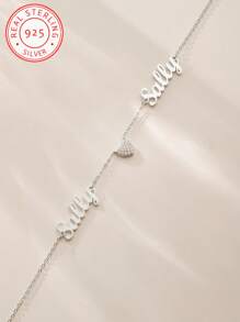 Collana con pendente a forma di cuore in argento 925 con due nomi in inglese e zirconi, in stile vintage, casual, carino, minimalista, personalizzata in modo unico e semplice. Regalo ideale per fidanzate, madri, famiglia, amici, per anniversari, compleanni, per vestirsi quotidianamente, per feste di laurea, festa della mamma, San Valentino, laurea, matrimonio, feste