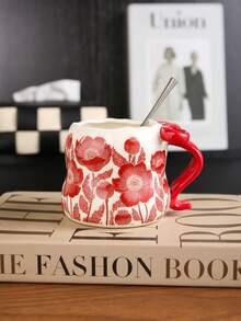 1 Peça Caneca Cerâmica Criativa e Sofisticada com Decoração de Laço, Disponível em Vermelho/Preto/Branco, Adequada para Água, Café, Leite, Chá, Presentes Personalizados, Presentes para Mulheres, Presentes para Mães, Presentes de Aniversário