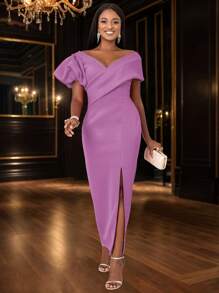 AOMEI Vestido de cóctel sexy con cuello en V y abertura frontal para mujer, para cumpleaños, invitada de boda, graduación, cena, graduación, Año Nuevo, Día de San Valentín