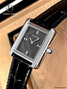 Pablo Raez 1 件豪华情侣手表顶级全新银黑色情侣腕表 IPS 镀不锈钢表壳时尚设计腕表男士女士夏季配饰 50 米防水钻石条纹显示女士休闲石英表 - 銀色 - 查看 2
