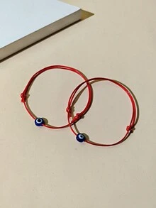 2pcs Minimalist Creative Eye Design Adjustable Woven Couple Bracelet Set - Red - View 8