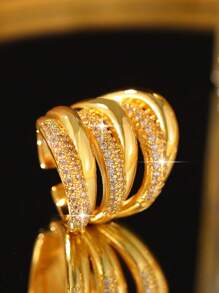 1pc Fantasy Big Intersect Cubic Zirconia Engagement Rings For Women Hollow Geometric CZ Wedding Ring For Daily Decoration Anniversary Party Jewelry Gift