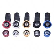 1 set d'objectifs universels à clip 3-en-1 - grand angle, macro, objectif fisheye pour téléphones - accessoires de téléphone haut de gamme pour une expérience de photographie améliorée (il y a un total de deux objectifs).