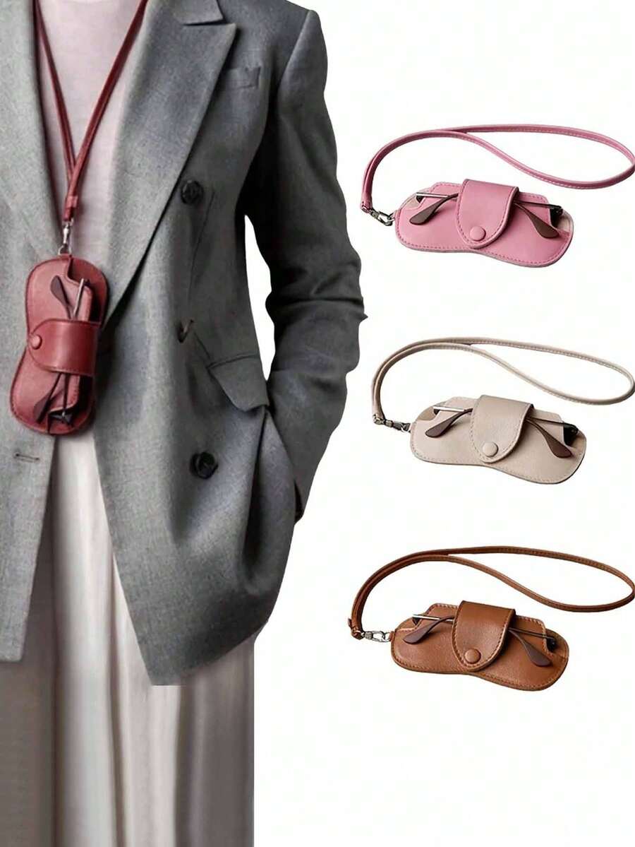 Fashionable PU Leather Eyeglass Case, PU Glasses Pouch With Neck Strap, Large Capacity Storage For Myopia, Shades, And Sunshades, Movie-Themed Accessory, Eye Glasses Case Travel Essentials Travel Accessories Travel Must Haves Graduation - Multicolor - View 1