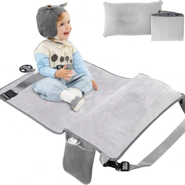 سرير طائرة للأطفال الرضع، وسادة قابلة للنفخ لراحة القدمين للسفر، سرير سفر محمول، رمادي، مستلزمات الطائرة، مستلزمات حديثي الولادة، مستلزمات السفر