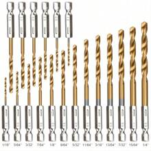 13pcs Titanium Drill Bit Set - High Speed Steel Twist Drill Bit With Quick Change Hex Shank - 1/16-1/4, Suitable For Drilling Wood, Plastic, Aluminum Alloy Metal, Etc.,Tool Accessories