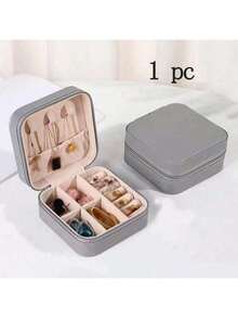 1pc Mini Jewelry Storage Box, Travel Jewelry Zipper Case For Earrings, Necklaces, Rings, Portable Jewelry Box, Leather Organizer, Gift For Women, Girlfriend, Makeup Bag, Travel Makeup Case, Accessories Make Up Bag - Grey - View 6