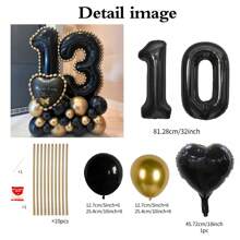 43pcs Black Number Column Balloon Set, Includes 32 Inch (81.28cm) Black Number Foil Balloons, Black & Metallic Gold Round Latex Balloons, Suitable For Anniversary, Birthday Decorations, Brides, Wedding Decor, Graduation, Festivals, Party Decor