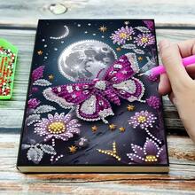 1pc 5D DIY Diamond Painting Notebook A5, Butterfly & Rose Pattern, Diamond Painting Notebook Set, Suitable For Handmade Creative Gift - Multicolor - View 9
