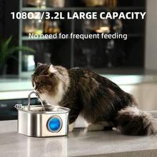 1pc 108.2oz Stainless Steel Automatic Pet Water Dispenser, Big Eyes Design, Quiet USB Powered, Suitable For Cats & Dogs, With Water Level Window, No Battery Required