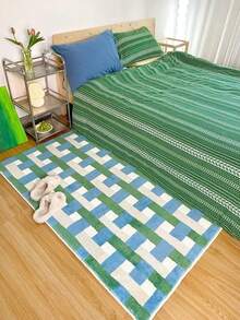 1pc Blue & Green Plaid Print Rug, Soft Fluffy Carpet, Suitable For Living Room, Bedroom, Kitchen, Holiday Decor, Year-Round Charm, Ideal For Indoor Use - Multicolor - View 2