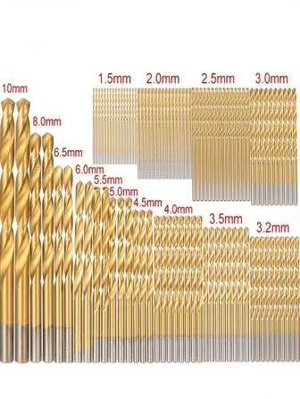 99件直柄麻花钻高速钢镀钛套装开孔钻套装1.5mm-10mm木工麻花钻