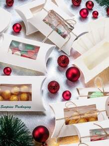 25 Stück weiße Papier Mini Kissen Verpackungsboxen mit klarem Fenster, Geschenkverpackungsbox für Backwaren, Süßigkeiten, Schokolade, Schmuck, Hochzeitsfeier, Sommerfest, Geburtstag, Strand, Schule, Zimmer Dekoration